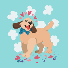 Happy Valentine's Day cute dog with bow tie, Valentines card and poster