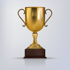 Gold trophy cup. Golden winner trophy. vector