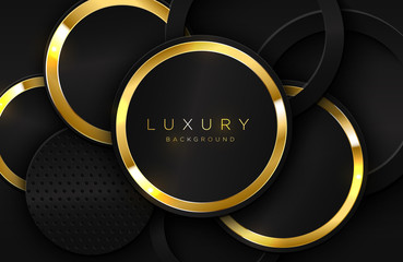3d background with realistic gold circle shape. Vector geometric illustration of golden ring on metal surface. Graphic design element. Luxury decoration