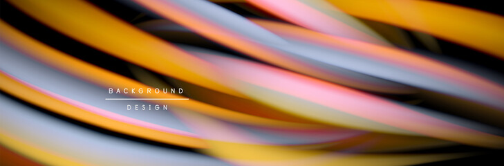 Сolorful flow poster. Wave liquid lines and shapes in black color background. Vector Illustration