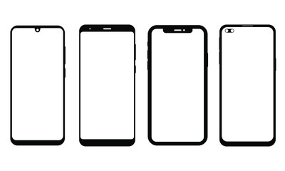 Smartphone, mobile phone, iPhone on white background,Transparent black and white mobile phone. icon-vector. 