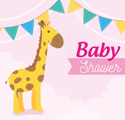 baby shower card with giraffe and garlands hanging