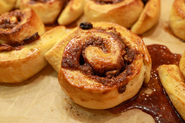 cinnamon roll dough and breads with raisins