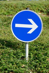 Verkehrsschild Vorgeschriebene Fahrtrichtung rechts, Grüner Hintergrund