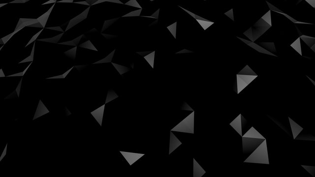 abstract background black dark low poly triangles . geometric shapes technical science wallpaper , glamour fashion sparkle of bloom defocus bokeh dots . raster render 3d 4k