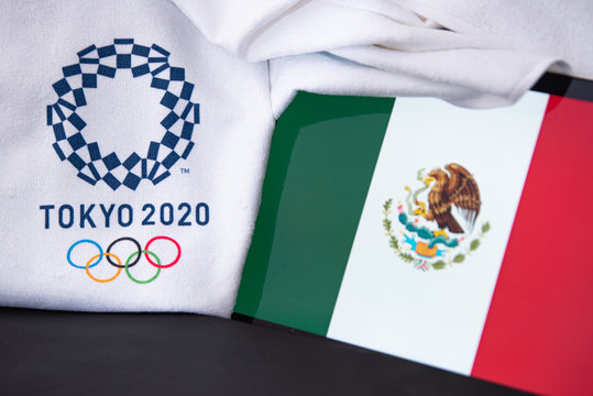 TOKYO, JAPAN, FEBRUARY. 8. 2020: Mexico at summer olympic game in Tokyo 2020, national flag, black background