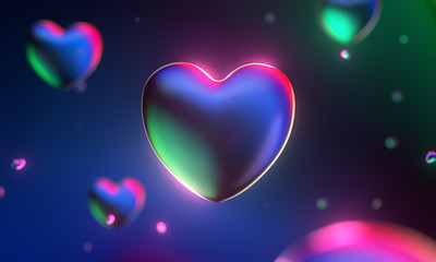 Neon Iridescent Abstract Glow Rainbow Spectral Colorful 3d Heart Illustration