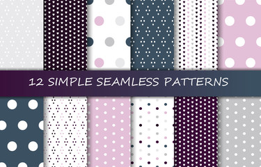 Set of 12 simple geometric seamless patterns.Vector illustration.