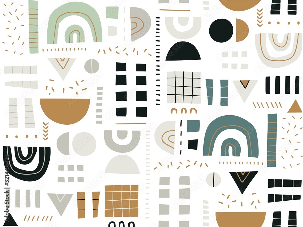 Fototapete seamless pattern with trendy doodles. set of abstract hand drawn elements. background with geometric