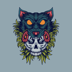 Skull cat vector illustration