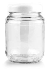 Empty glass jar isolated on a white background