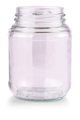 Empty glass jar isolated on a white background
