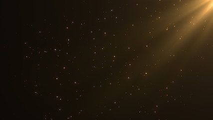 Fototapeta premium Abstract Background Beautyful gold particles with shining golden Floating Dust Particles Flare Bokeh star on Black Background. Futuristic glittering fly movement flickering in space.