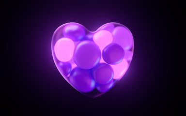 Neon Iridescent Abstract Glow Rainbow Spectral Colorful 3d Heart Illustration