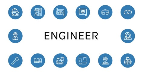 engineer simple icons set