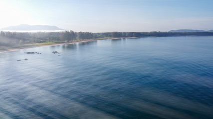 Khao Lak coastline, beautiful aerial view on a sunny morning, Thailand