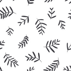 Floral vector seamless pattern. Hand drawn black and white simple doodle illustration. Ideal for textiles, wallpaper, packaging, etc