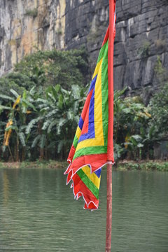 Vietnamese Buddhist Festival Flag Portrait, Tam Coc, Vietnam