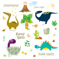 Set of Cute Dinosaur Characters with Dinosaur