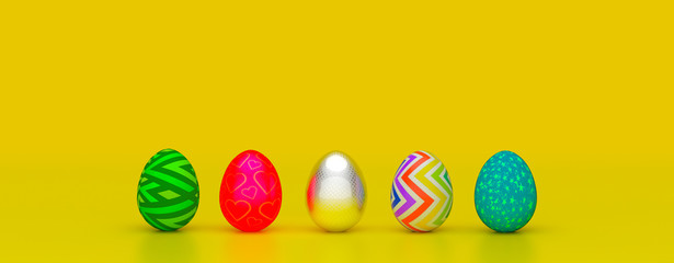 colorful easter eggs on yellow background
