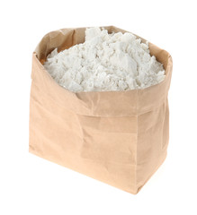 Organic flour in paper bag isolated on white