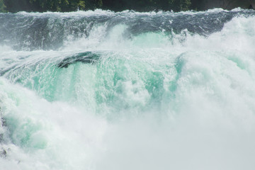 A front of roaring waters of the Rhine Falls.