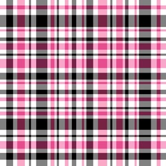Seamless pattern in fantasy white, bright pink and black for plaid, fabric, textile, clothes, tablecloth and other things. Vector image.