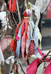 colorful ribbons hanging on wish tree