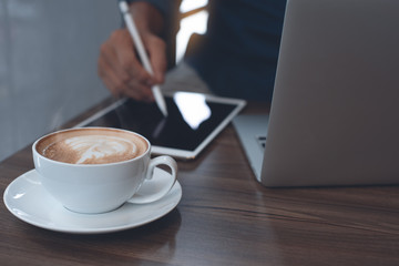 Working in cafe