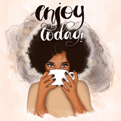 Enjoy Taday Isolated On A White Background Hand Drawn African American Illustration 