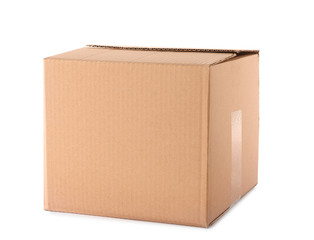 Cardboard box isolated on white. Mockup for design