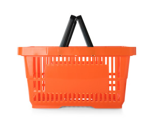 Color plastic shopping basket isolated on white