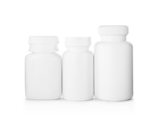 Blank plastic bottles for pills isolated on white