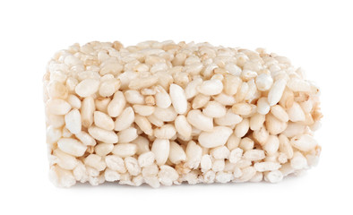 Bar of delicious rice crispy treat isolated on white