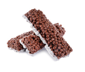 Delicious rice crispy treats on white background