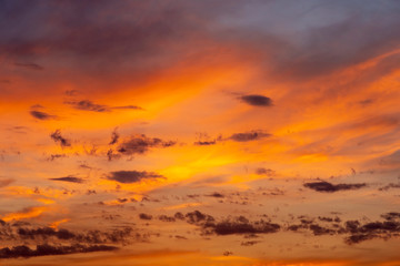 Evening cloudscape. Orange sky.