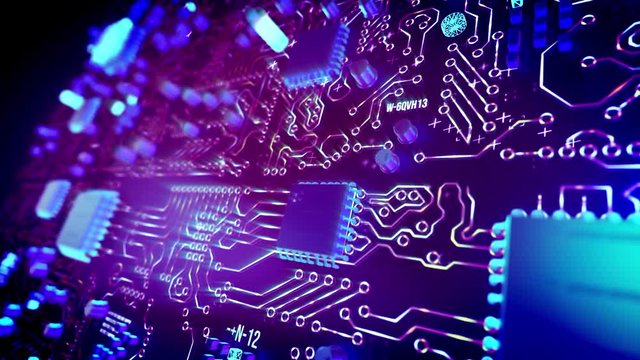 The central processor on the abstract motherboard performs computing operations