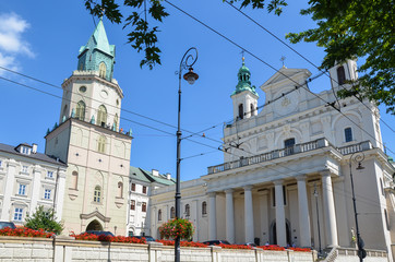 Trinitarian Tower (Trynitarska Tower) and Archcathedral of Saint. John the Baptist and Saint. John the Evangelist, Lublin, Poland.