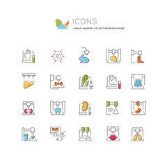Set Vector Line Icons of 3D Bioprinting.