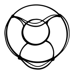 Digital illustration cute doodle black outline freehand single lifebuoy. Print for stickers, wrapping paper, baby fabrics, cards, banners, web design.