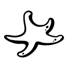 Digital illustration cute doodle black outline freehand single starfish. Print for stickers, wrapping paper, baby fabrics, cards, banners, web design.
