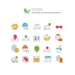 Set Vector Line Icons of Restaurant Business