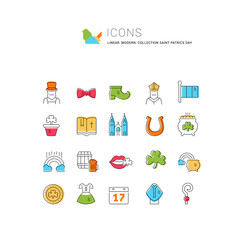 Set Vector Line Icons of Saint Patrick's Day