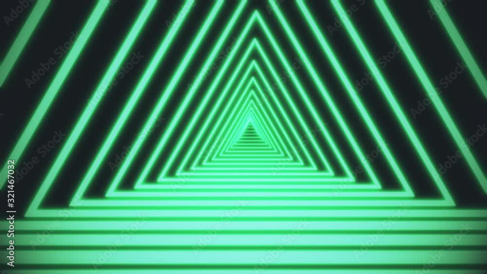 Poster vivid orange neon lines on black background are forming motion triangle tunnel. abstract 3d renderin