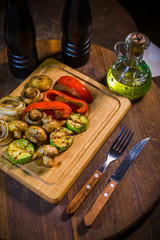 Grilled vegetables, zucchini, red pepper, champignons, onions