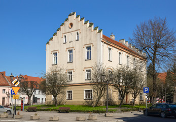 Fototapeta na wymiar The Old Town Square with the Town Hall in Pyskowice, Silesia, Poland.
