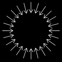 Fototapeta premium White arrows pointing in the center of circle on black background.