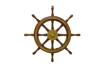 vintage wooden marine steering wheel isolated on white background © sergiy1975