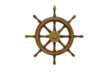 Fototapeten Schiff vintage wooden marine steering wheel isolated on white background  © sergiy1975