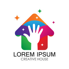 colorful creative home logos with hand silhouettes that illustrate creativity, for a company logo or symbol